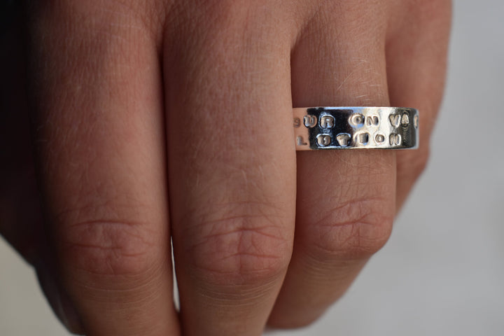 Mens personalised stamped silver ring heavy silver mens band wedding ring promise ring personalised jewellery engraved ring mens ring mens jewellery engagement ring for men