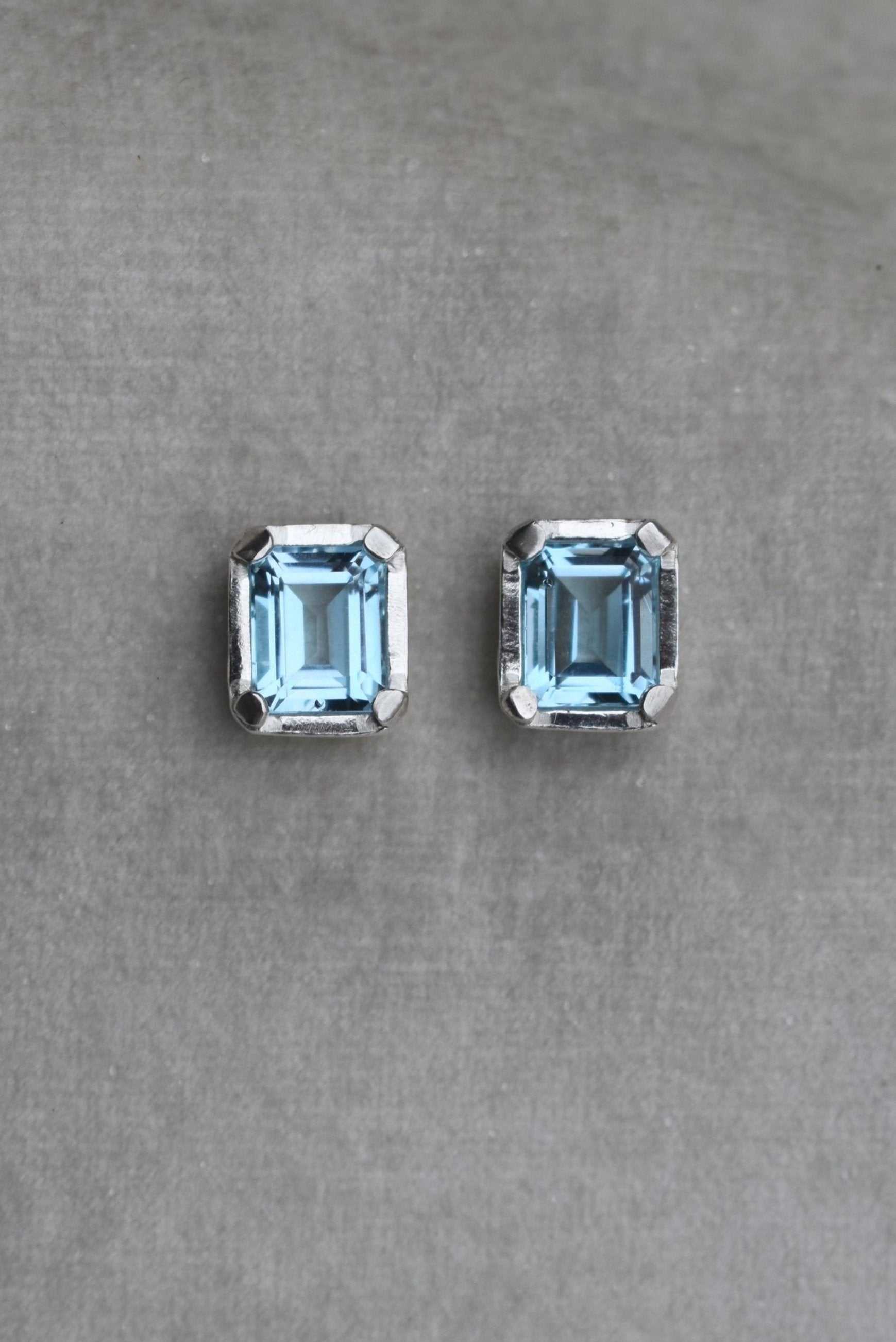 blue topaz sapphire emerald cut gemstone earrings double dangle earrings cocktail evening tiffany silver earrings