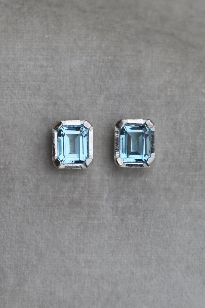 blue topaz sapphire emerald cut gemstone earrings double dangle earrings cocktail evening tiffany silver earrings
