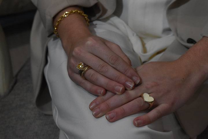 Classic love heart ring in gold. Luxury big chunky heart-shaped signet ring. Made from 100% recycled gold This heart ring is a perfect gift to the person that you love. Signature heart ring a timeless classic that goes with any style ladies statement heart signet ring tiffany heart ring signet ring heart shaped love ring