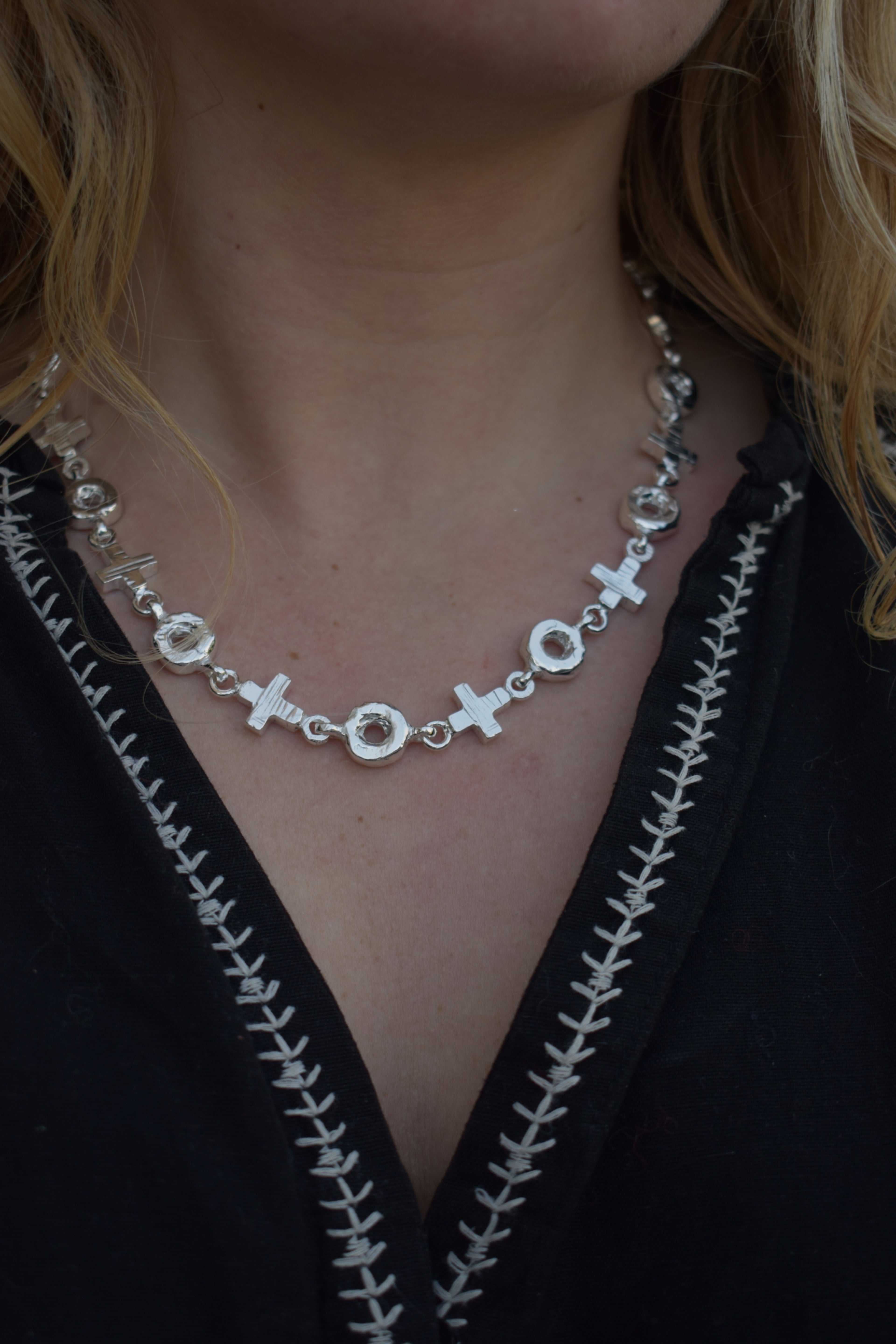 heavy silver link chain necklace solid silver necklace naughts and crosses link necklace tiffanys style heavy silver charm necklace