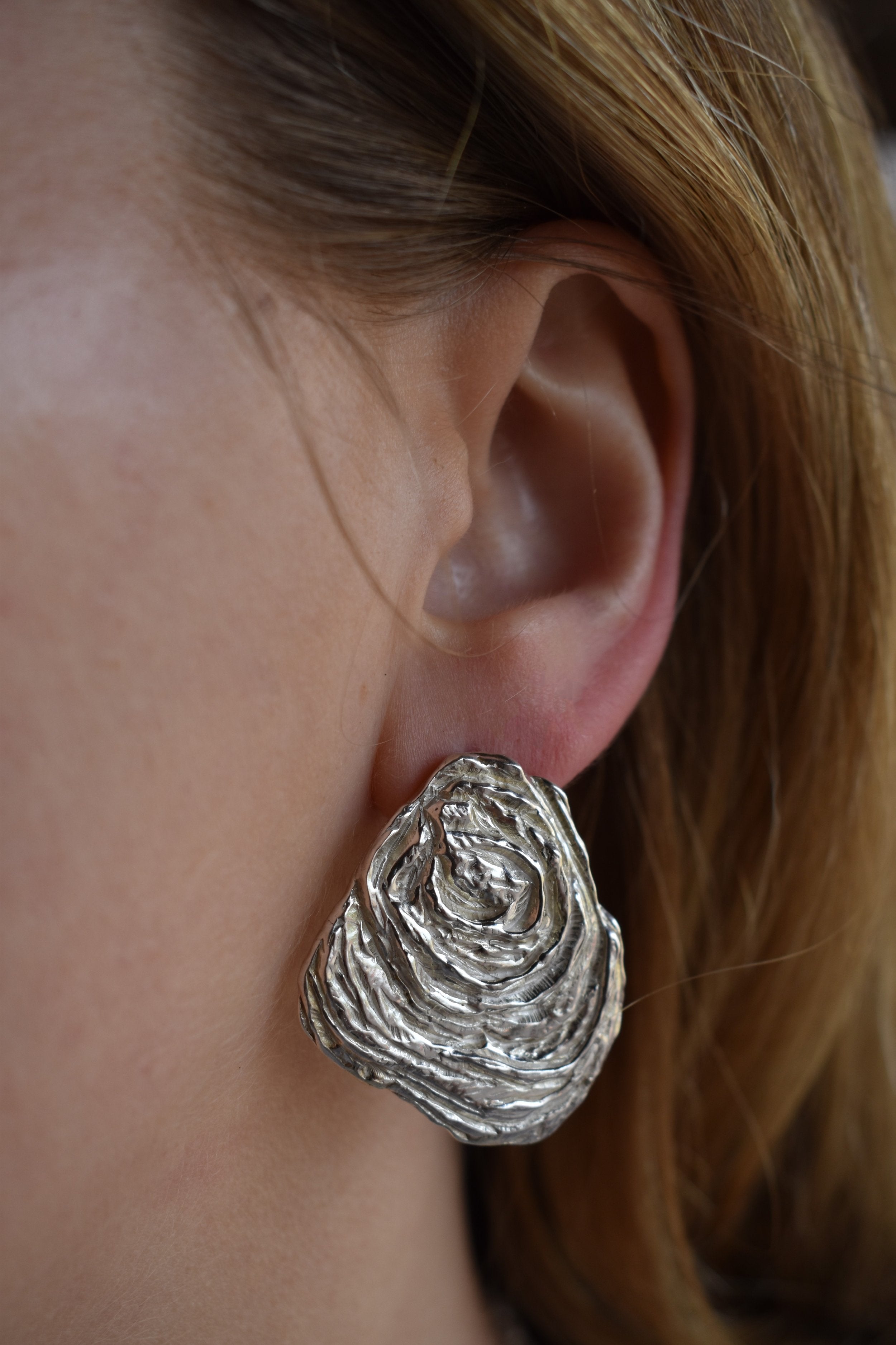 Hand carved silver oysters. Available to order in 9ct gold. Silver oyster shell earrings oversized earrings large silver studs solid silver big earrings summer style french beach jewellery oyster jewellery oyster earrings