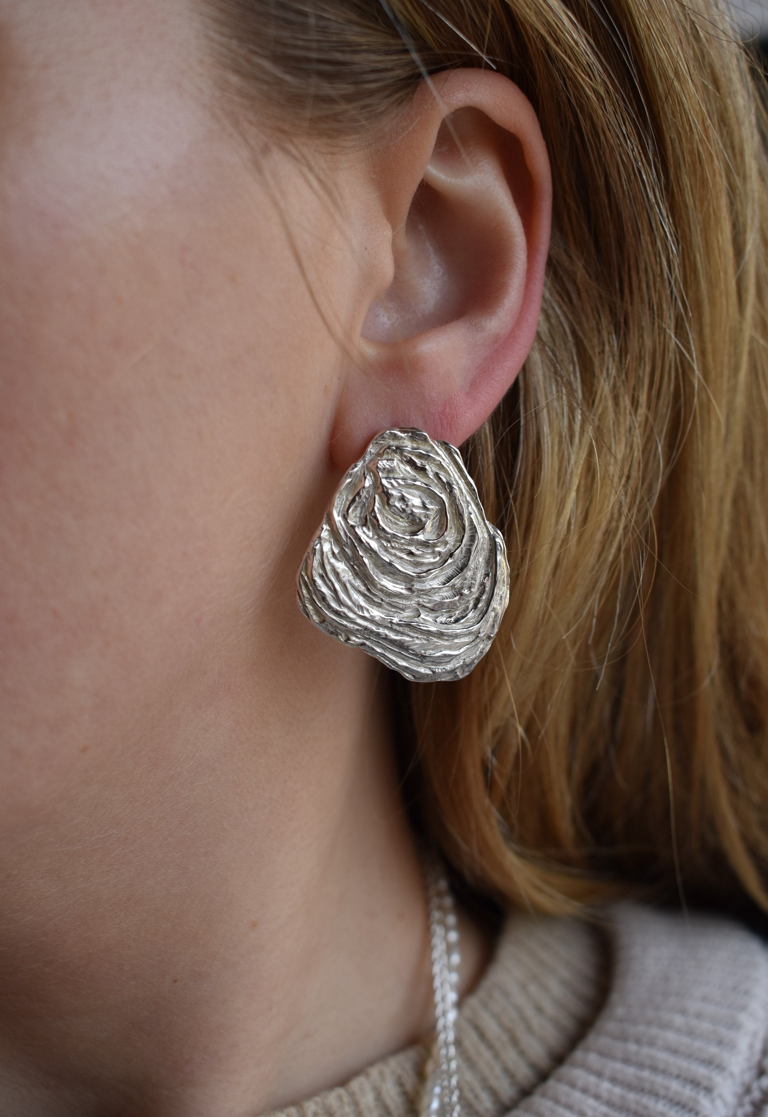 Hand carved silver oysters. Available to order in 9ct gold. Silver oyster shell earrings oversized earrings large silver studs solid silver big earrings summer style french beach jewellery oyster jewellery oyster earrings