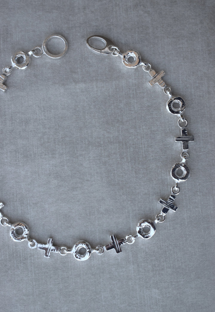 heavy silver link chain necklace solid silver necklace naughts and crosses link necklace tiffanys style heavy silver charm necklace