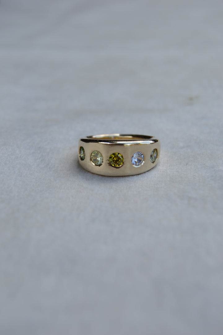 9ct yellow gold diamond ring engagement ring wedding ring diamond peridot yellow sapphire flush italian style ring
