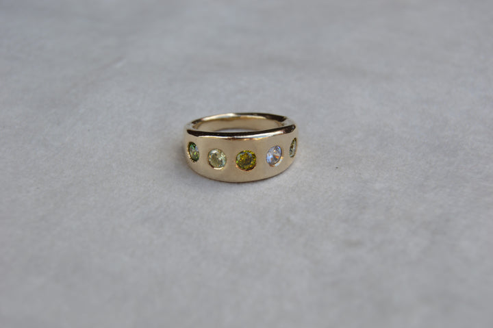 9ct yellow gold diamond ring engagement ring wedding ring diamond peridot yellow sapphire flush italian style ring