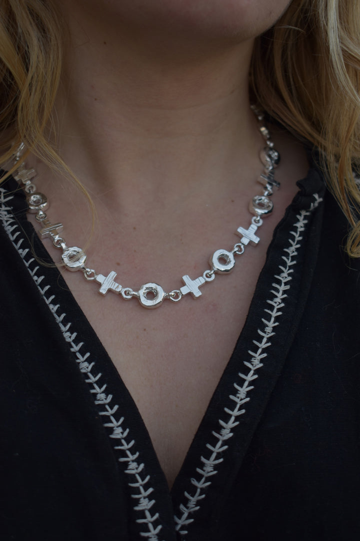 heavy silver link chain necklace solid silver necklace naughts and crosses link necklace tiffanys style heavy silver charm necklace