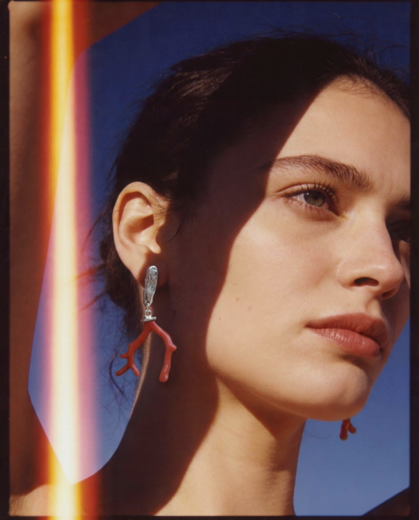Coral silver dangling earrings beach style silver earrings statement jewellery